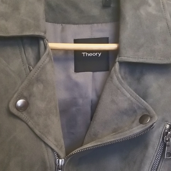 Theory Suede Moto Jacket Grey Small - Picture 4 of 5